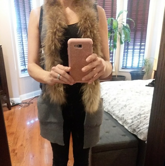 ELIO WOOL faux fur gray cashmere vest NEW Small - Picture 5 of 5